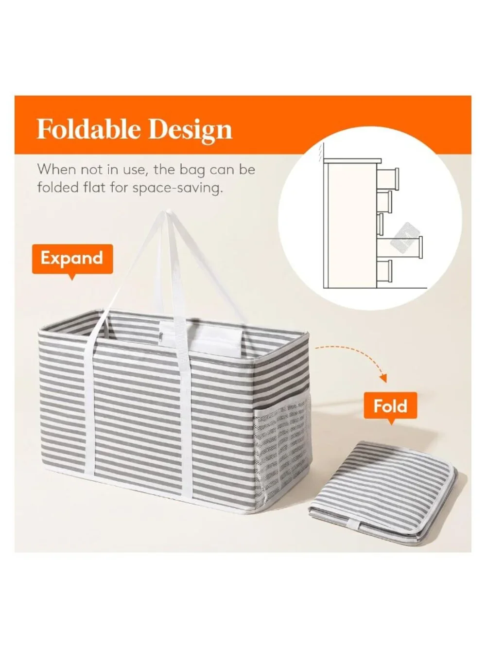 Large Foldable Reusable Grocery Tote Bag 46L Polyester Waterproof